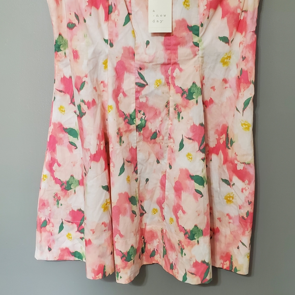 NWT A New Day Pink Floral Cotton Womens Dress Fit and Flare Size 10 - Picture 3 of 8